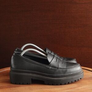 Patina Loafers WMS SZ 8.5 BLK Zoe Portland Leather Chunky Academia Preppy Shoes